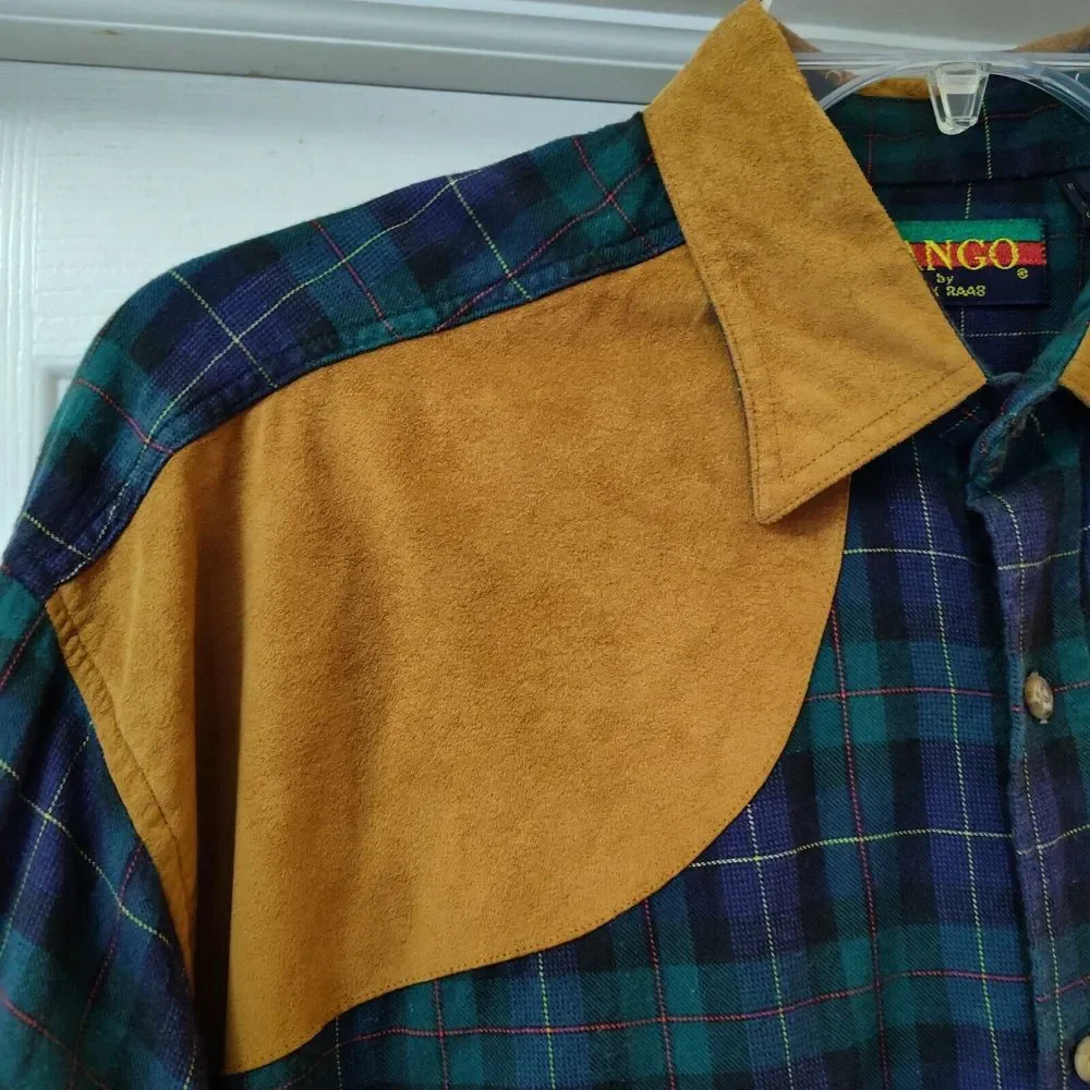 Tango by Max Raab Green Blue Plaid Button Down Long Sleeve Made in USA‎ Size L